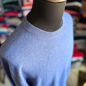 Men's Blue Cashmere Crewneck Sweater, XL